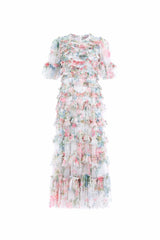 Floral Romance Round Neck Ballerina Dress