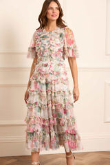 Floral Romance Round Neck Ballerina Dress