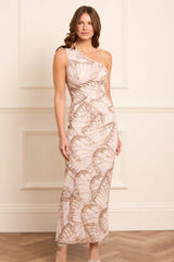 Flutter Draped One-Shoulder Ankle Gown