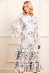 Hydrangea Chiffon Round Neck Ankle Gown