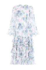 Hydrangea Chiffon Round Neck Ankle Gown