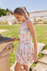 Mariannes Floral Chiffon Sleeveless Micro Mini Dress