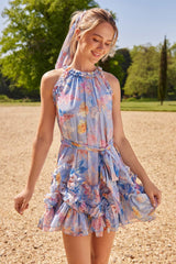 Mariannes Floral Chiffon Sleeveless Micro Mini Dress