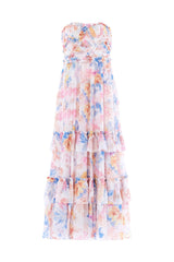 Mariannes Floral Chiffon Strapless Ankle Gown