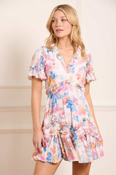 Mariannes Floral Satin V-Neck Micro Mini Dress