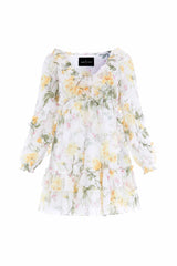 Rose Chiffon Long Sleeve Micro Mini Dress