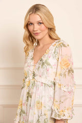 Rose Chiffon Long Sleeve Micro Mini Dress