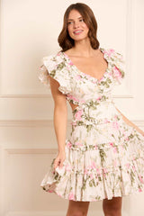 Rose Cotton Backless Mini Dress