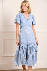 Rose Ditsy Satin V-Neck Ballerina Dress