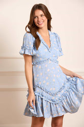 Rose Ditsy Satin V-Neck Micro Mini Dress