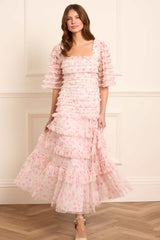 Rose Ditsy Short Sleeve Ankle Gown