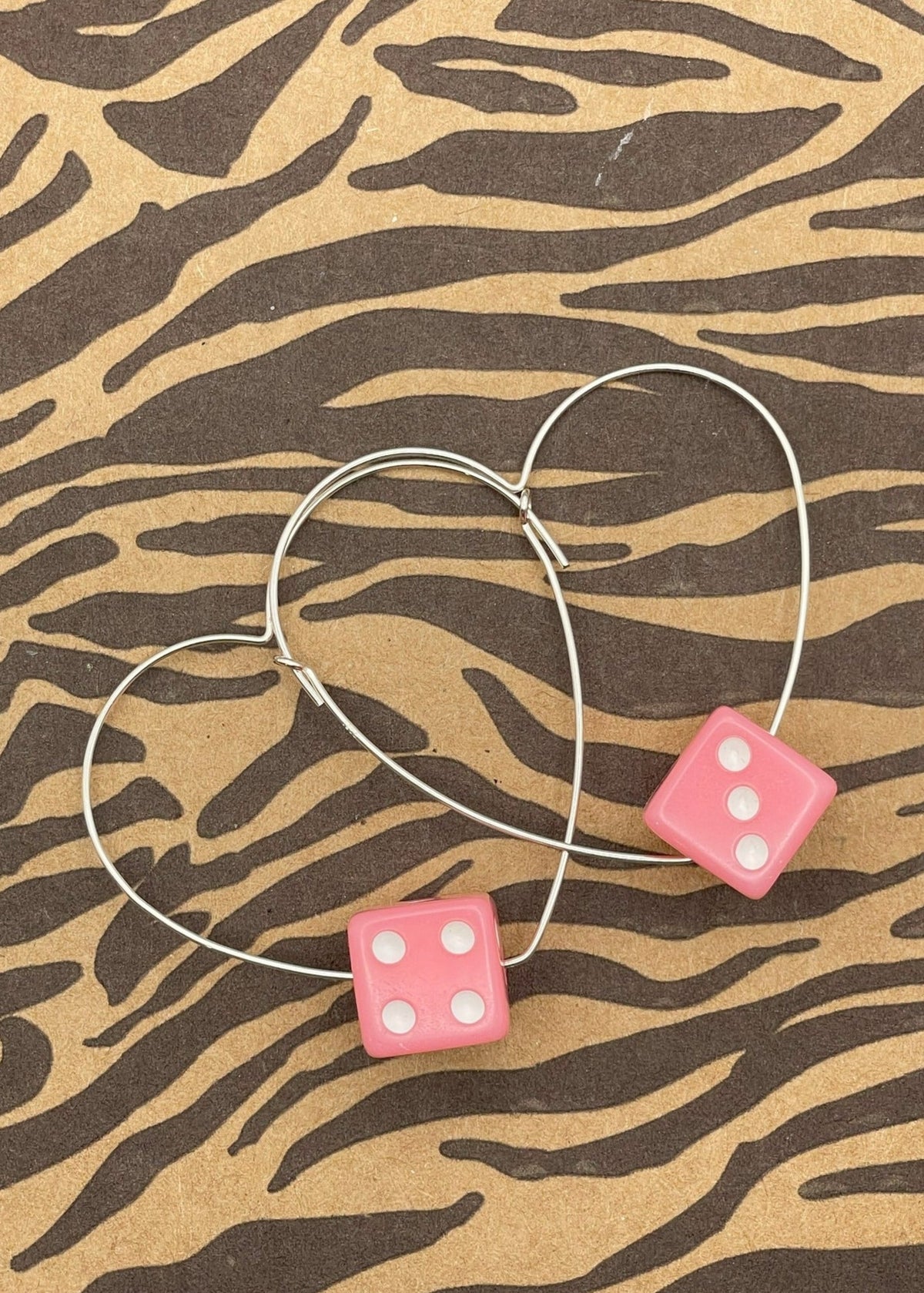 Sterling Silver Dice Heart Hoop Earrings