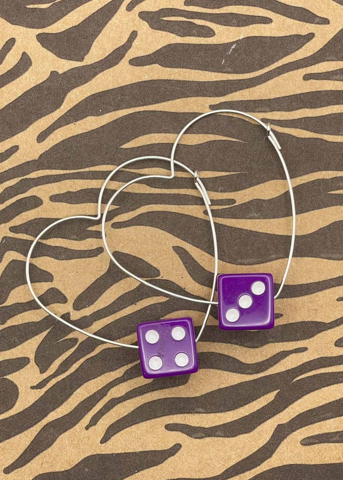 Sterling Silver Dice Heart Hoop Earrings