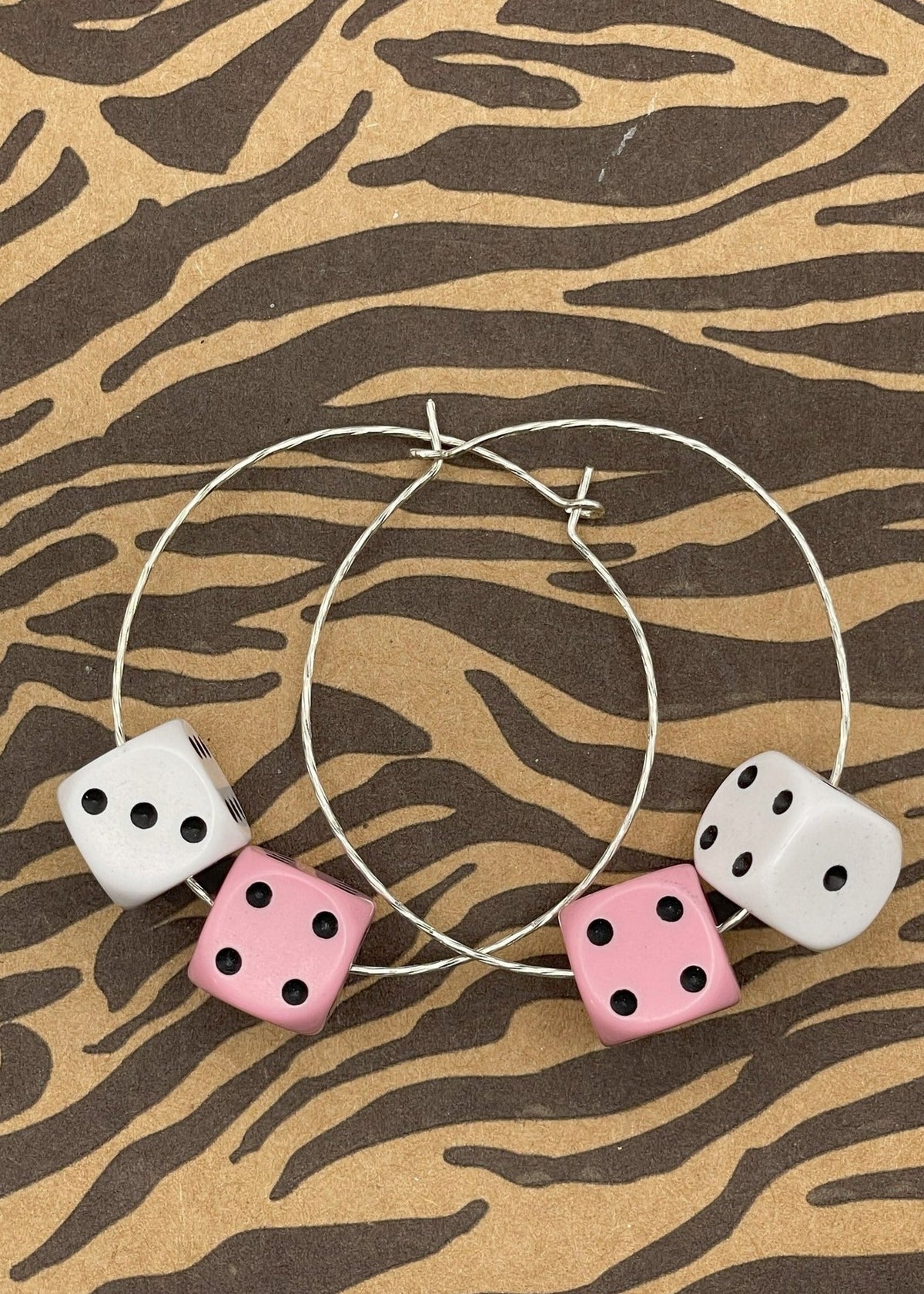 Sterling Silver Dice Hoop Earrings