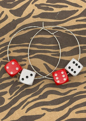 Sterling Silver Dice Hoop Earrings