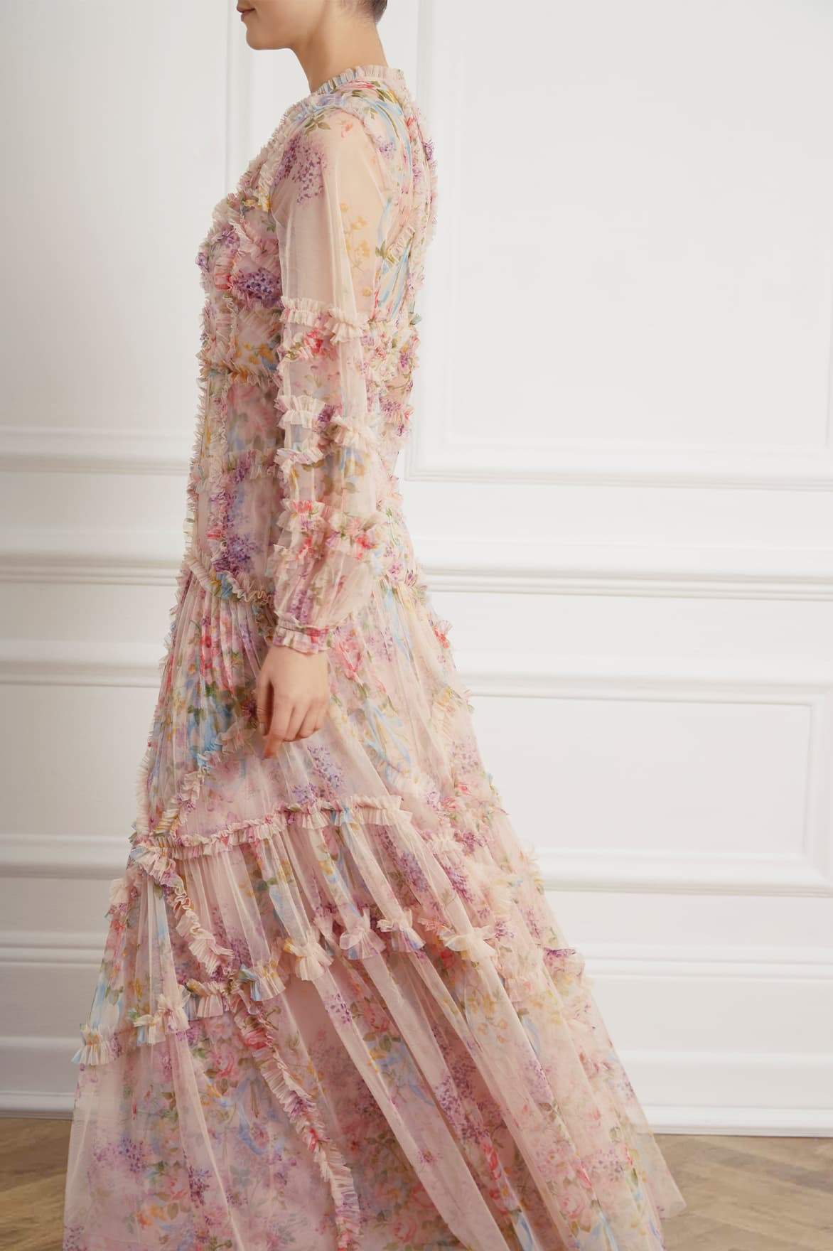 Floral Diamond Ruffle Gown