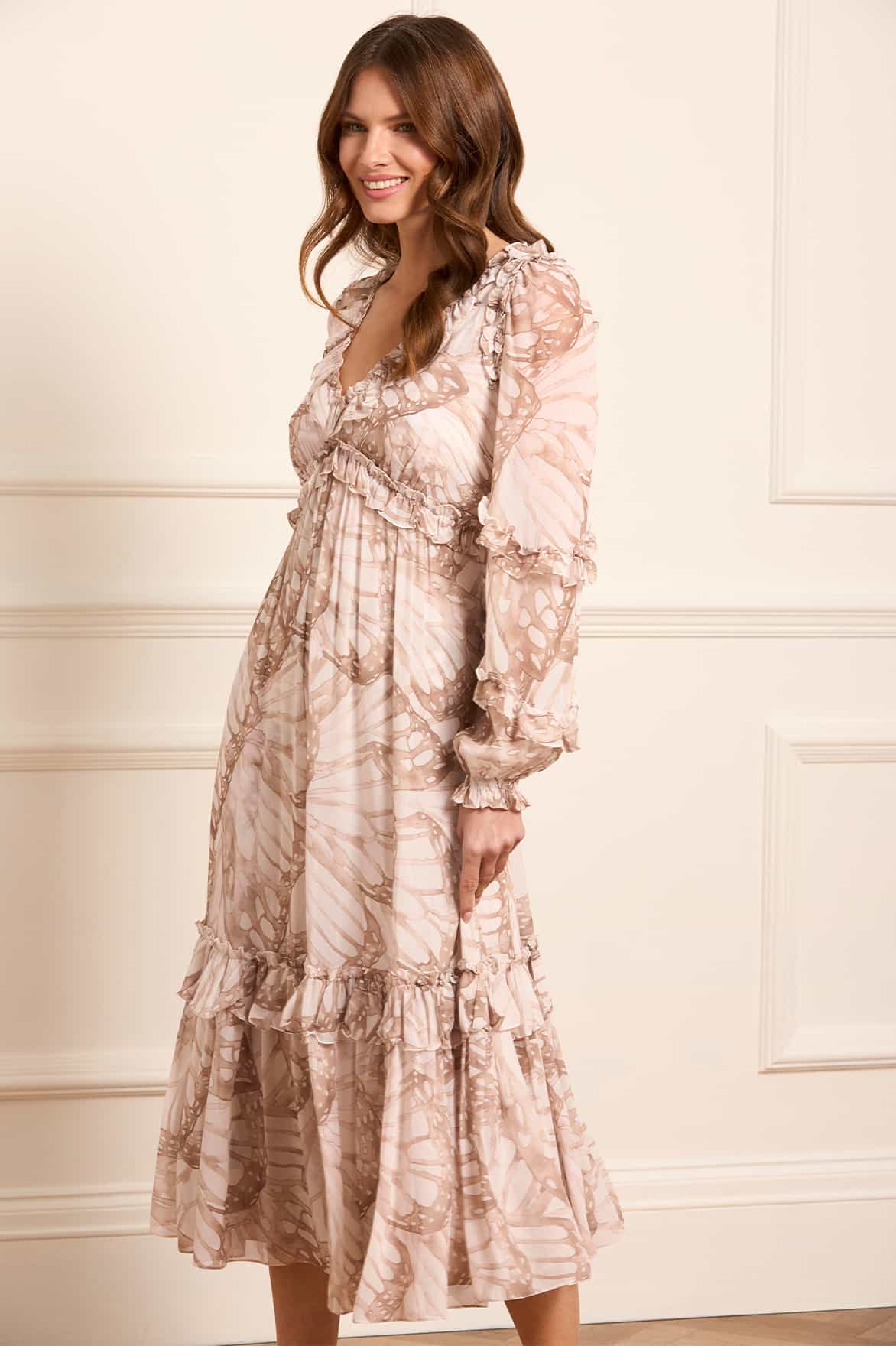 Flutter Chiffon Long Sleeve Ballerina Dress