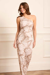 Flutter Draped One-Shoulder Ankle Gown