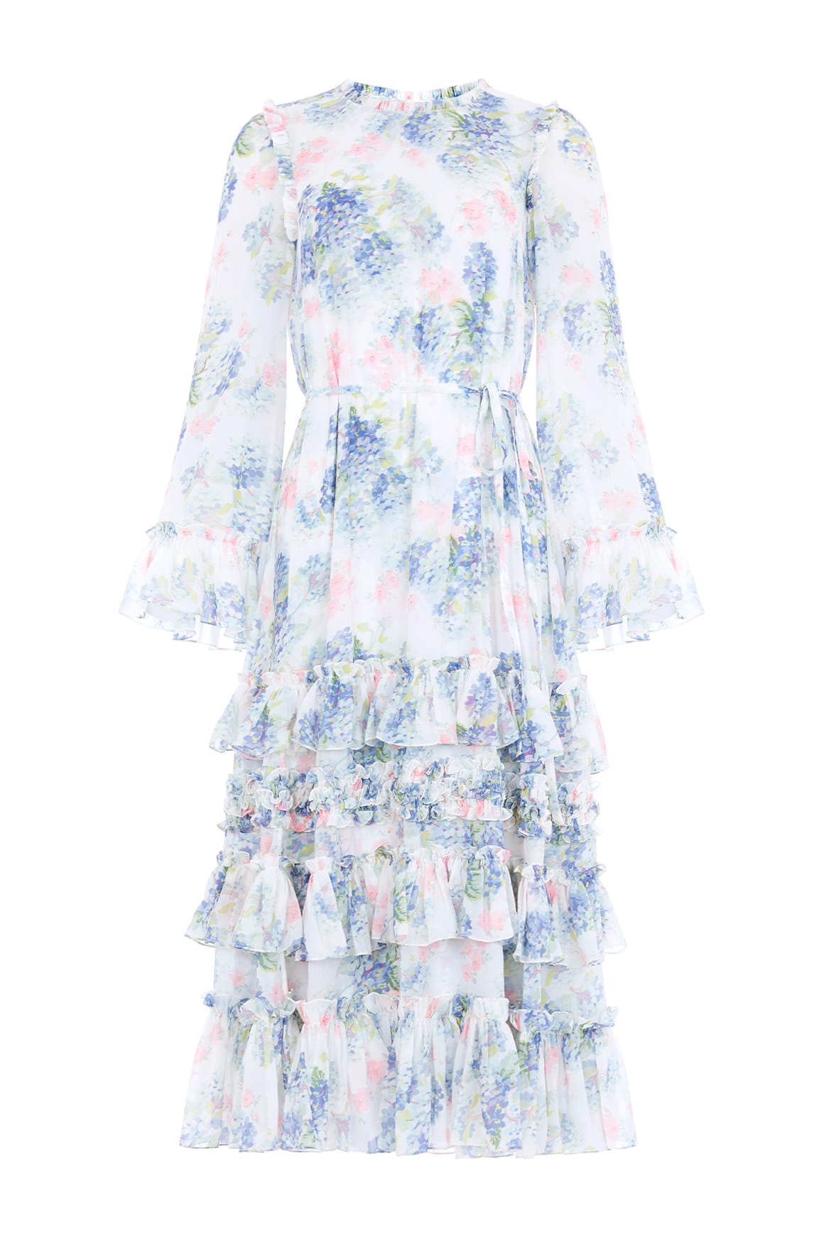 Hydrangea Chiffon Round Neck Ankle Gown