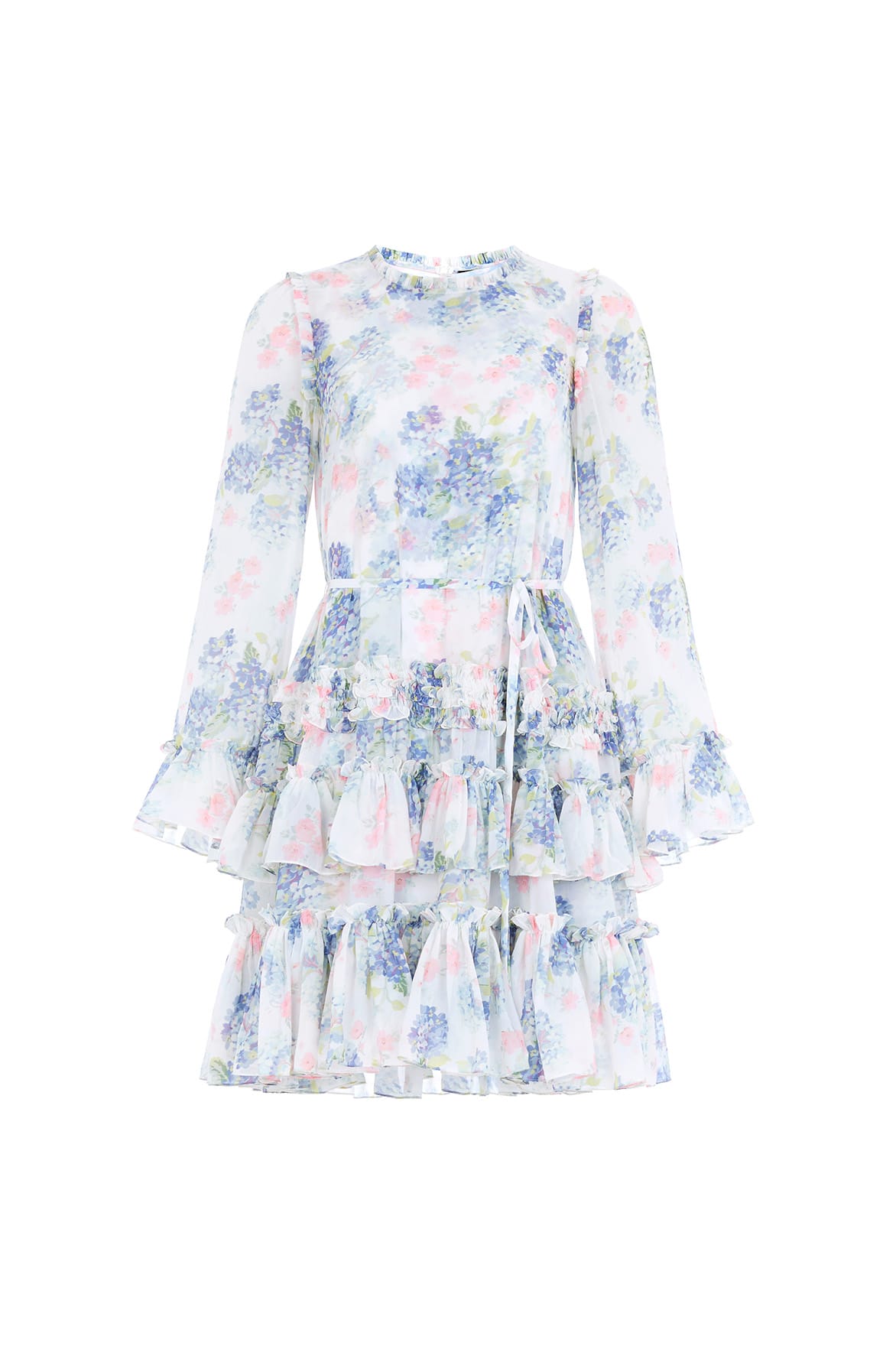 Hydrangea Chiffon Round Neck Mini Dress