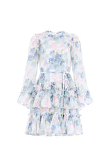 Hydrangea Chiffon Round Neck Mini Dress