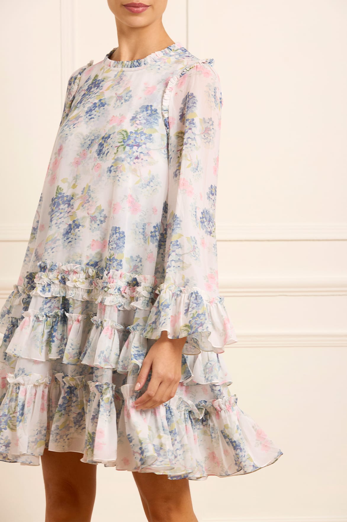 Hydrangea Chiffon Round Neck Mini Dress