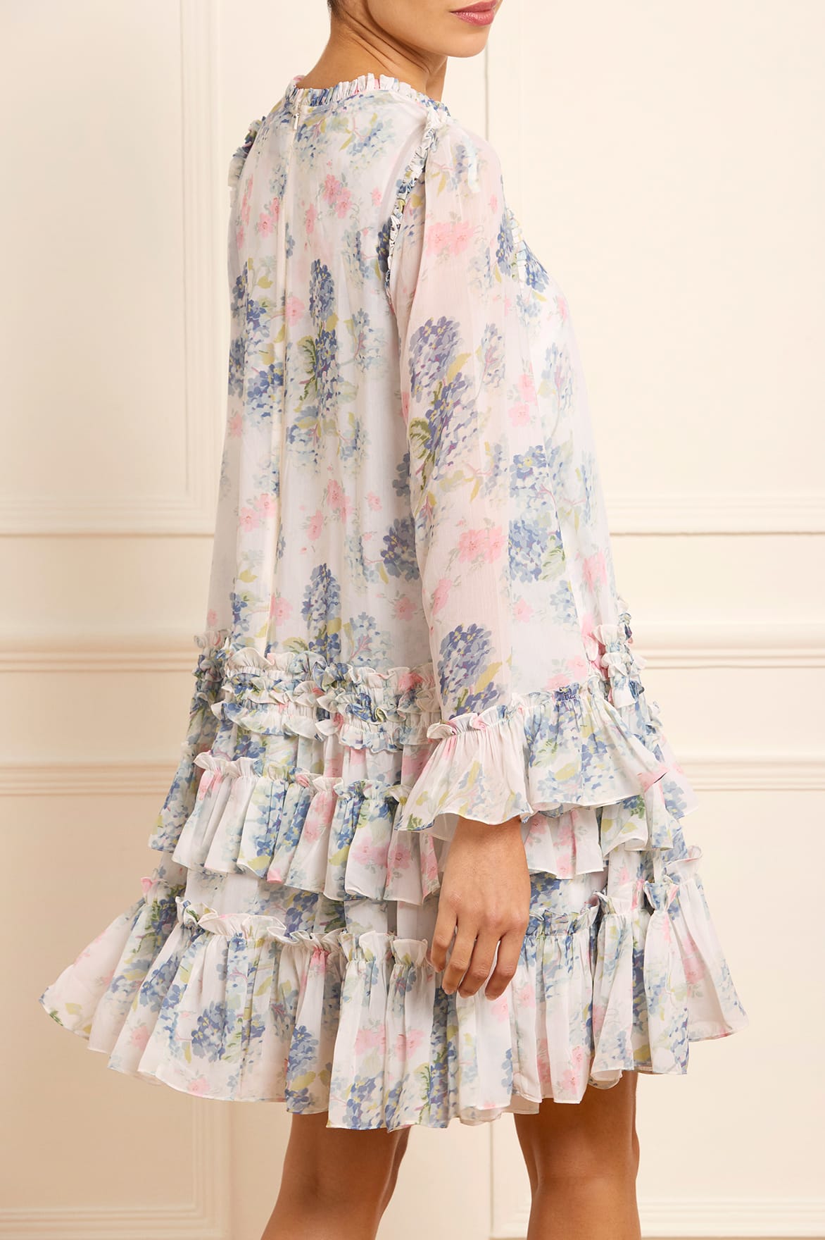 Hydrangea Chiffon Round Neck Mini Dress