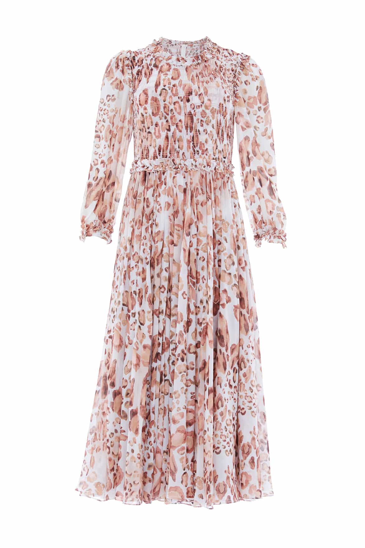 Leopard Chiffon Smocked Ballerina Dress