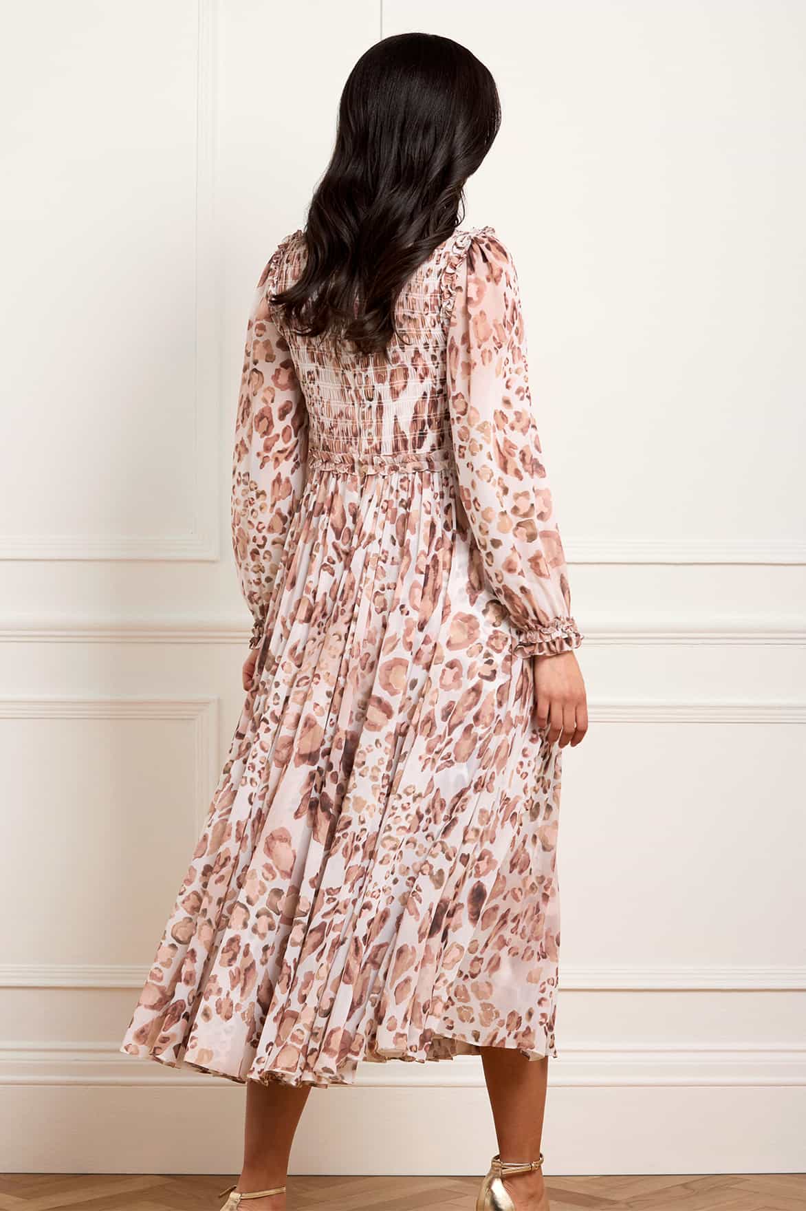 Leopard Chiffon Smocked Ballerina Dress