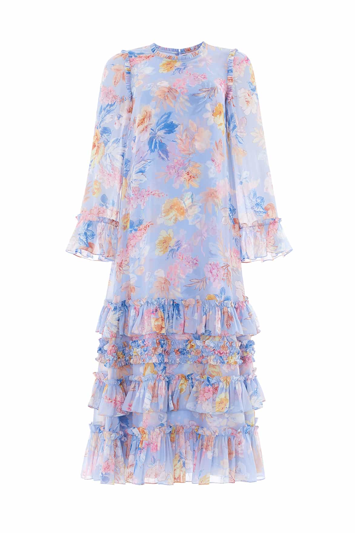 Mariannes Floral Chiffon Round Neck Ankle Gown