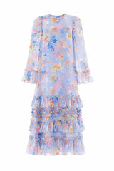 Mariannes Floral Chiffon Round Neck Ankle Gown
