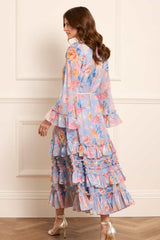 Mariannes Floral Chiffon Round Neck Ankle Gown