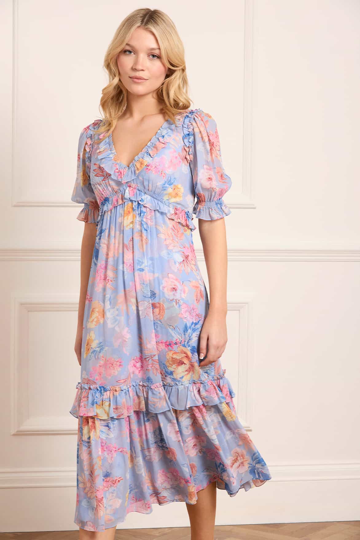 Mariannes Floral Chiffon Short Sleeve Ballerina Dress