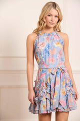 Mariannes Floral Chiffon Sleeveless Micro Mini Dress