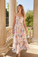 Mariannes Floral Chiffon Strapless Ankle Gown