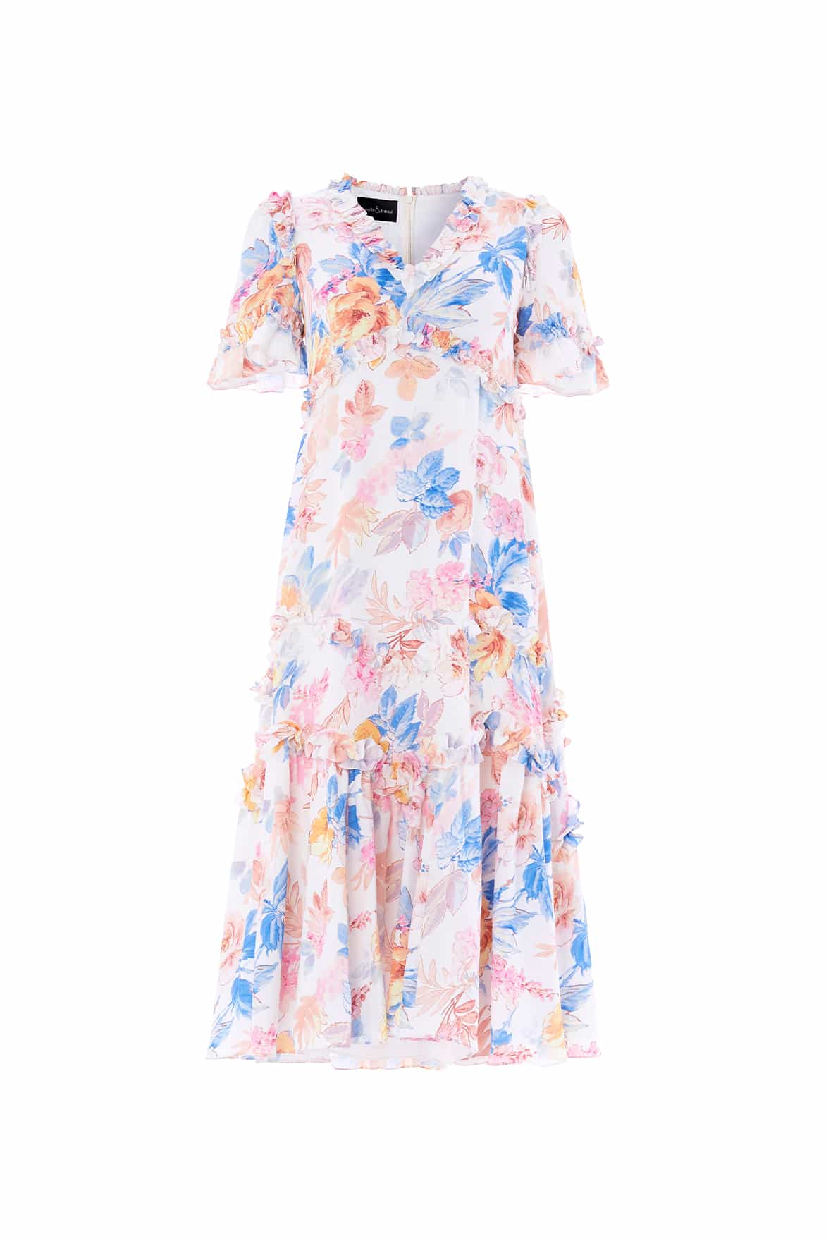 Mariannes Floral Satin V-Neck Ballerina Dress