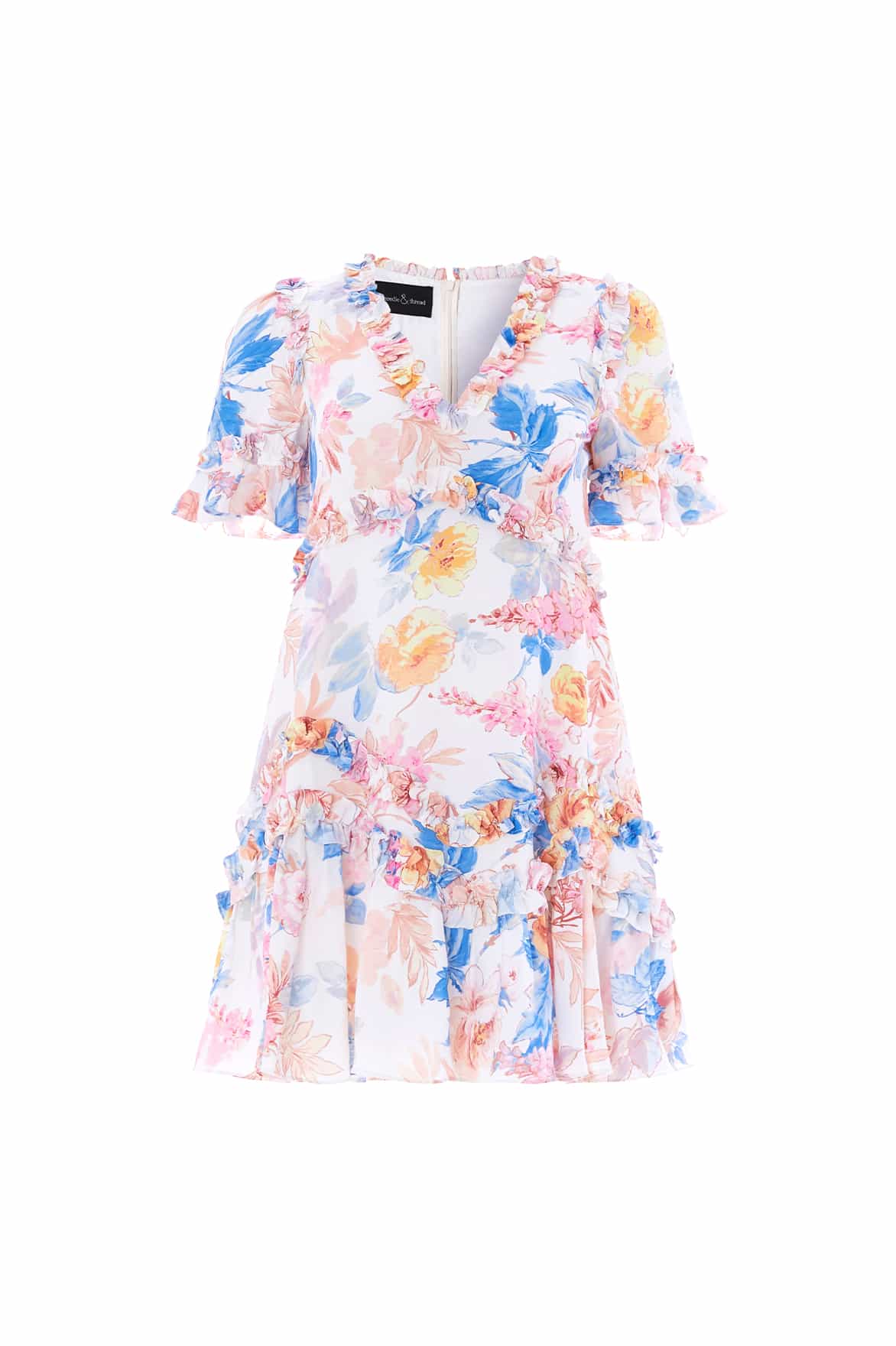 Mariannes Floral Satin V-Neck Micro Mini Dress