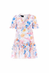Mariannes Floral Satin V-Neck Micro Mini Dress