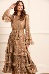 Odelle Lurex Round Neck Ankle Gown