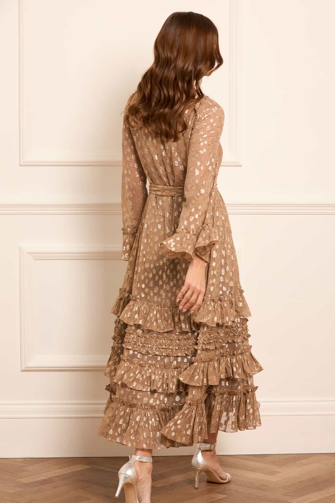 Odelle Lurex Round Neck Ankle Gown