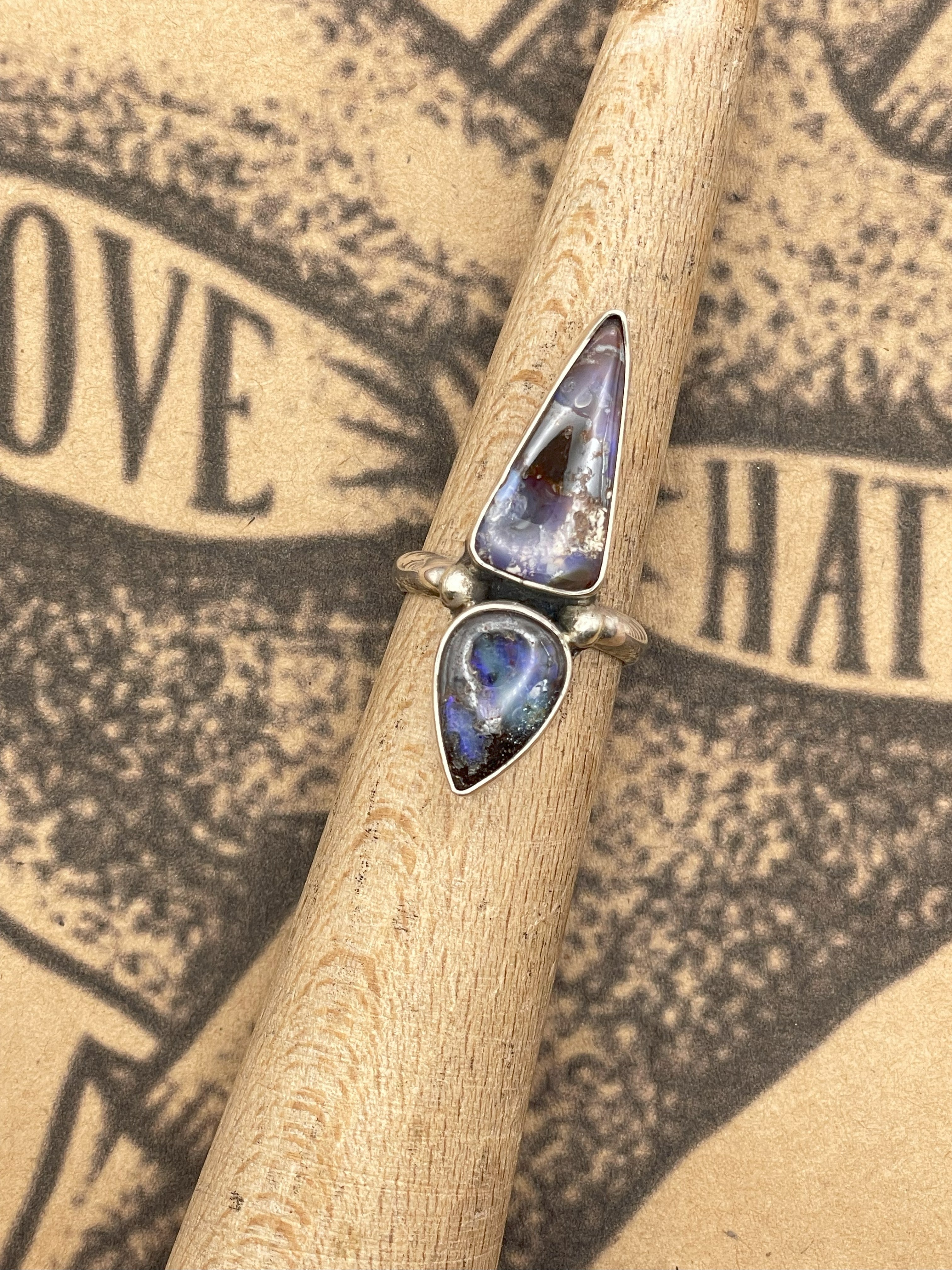 Sterling Silver Double Stone Opal Ring