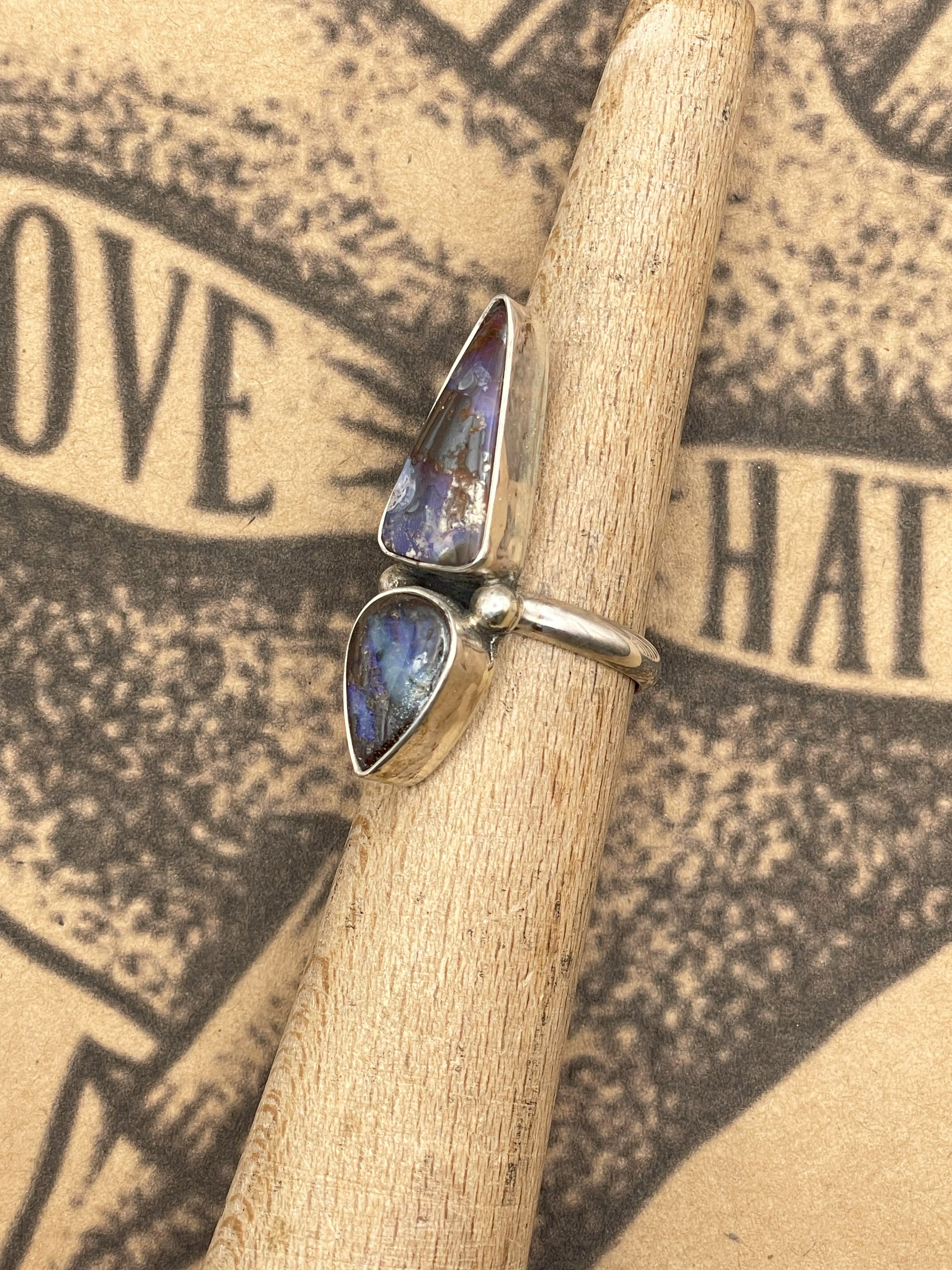 Sterling Silver Double Stone Opal Ring