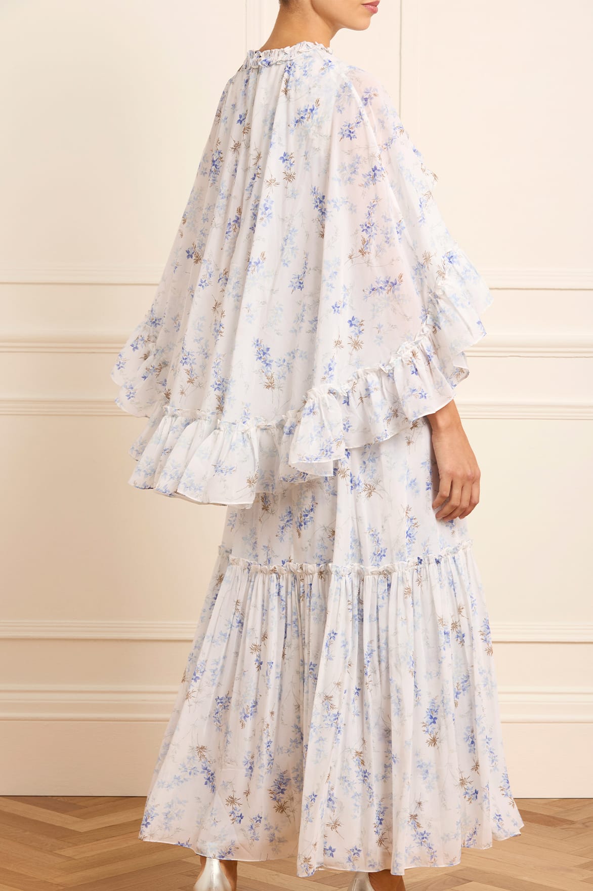 Ophelia Ditsy Harper Chiffon Cape Ankle Gown