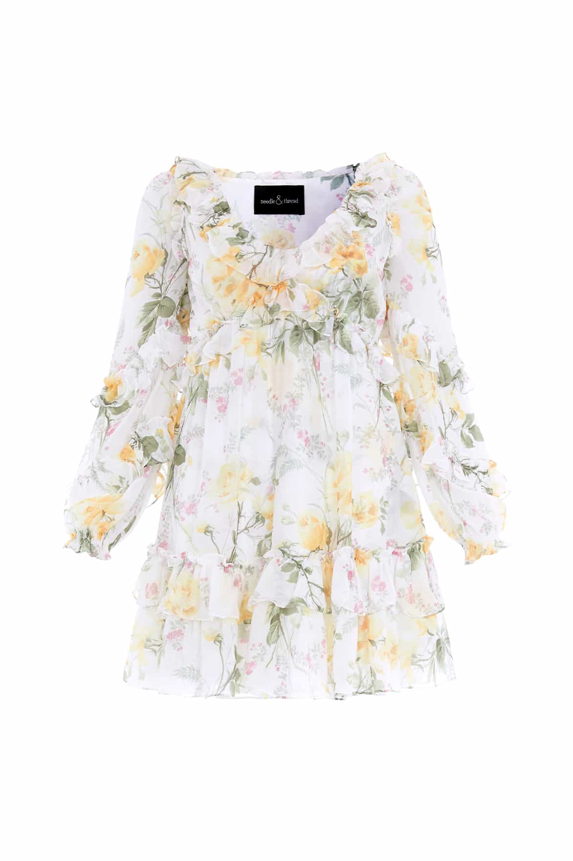 Rose Chiffon Long Sleeve Micro Mini Dress