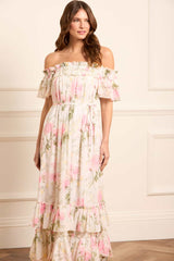 Rose Chiffon Off-Shoulder Ankle Gown