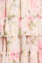 Rose Chiffon Tiered Cape Ankle Gown