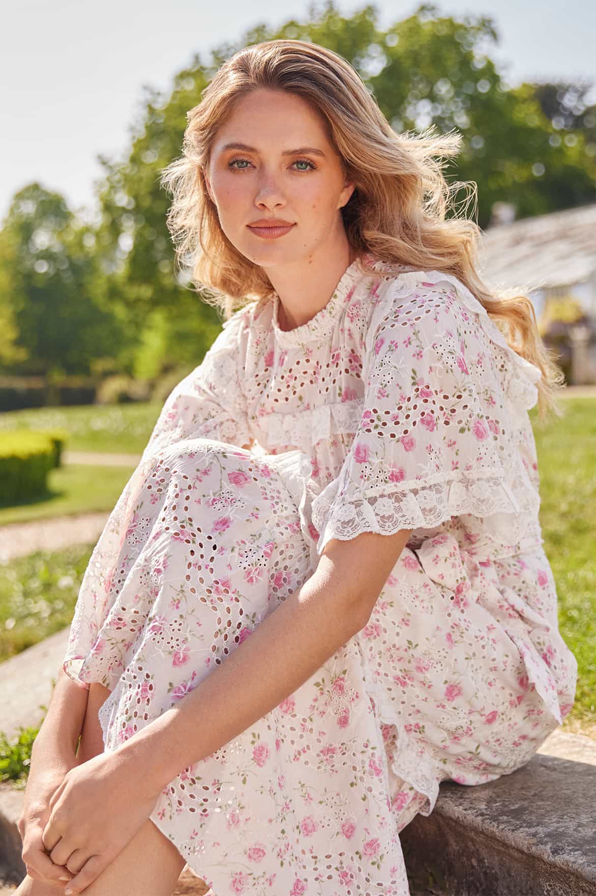 Rose Ditsy Cotton Broderie Midaxi Dress