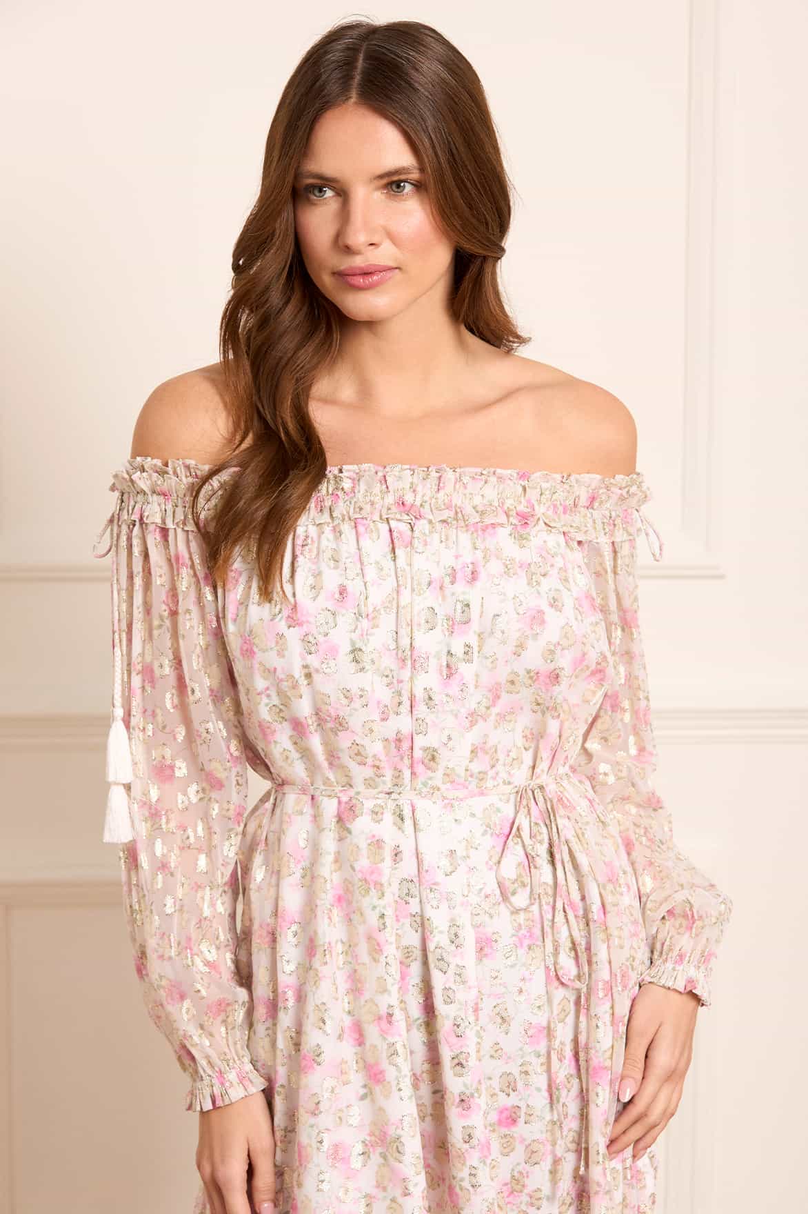 Rose Ditsy Lurex Midaxi Dress