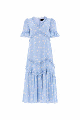 Rose Ditsy Satin V-Neck Ballerina Dress