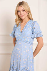 Rose Ditsy Satin V-Neck Ballerina Dress